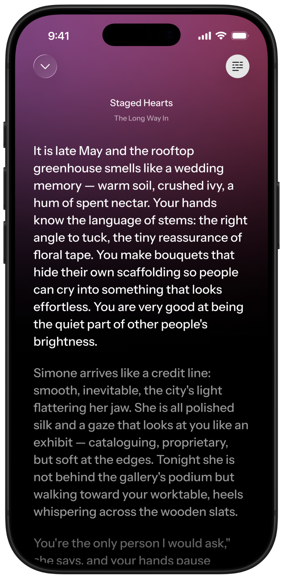 Lovetopia read-along view with synchronized text
